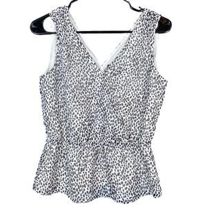 Banana Republic Womens Blouse Black White VNeck Peplum Cheetah Print Stretch XXS